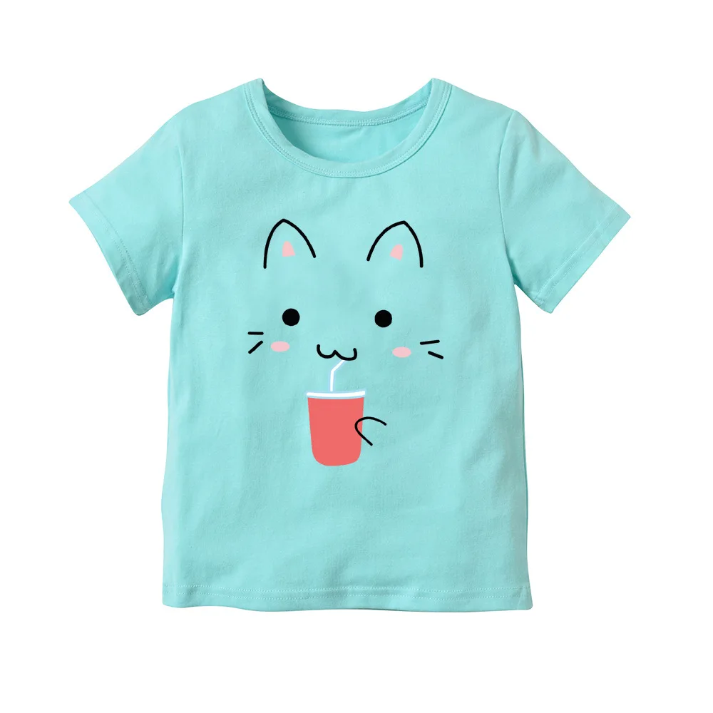 

HI&JUBER 2019 Summer Kids Girls T Shirt Short Sleeve Baby Girls T-shirts Cartoon Cat Children's T-shirt O-neck Tee Tops