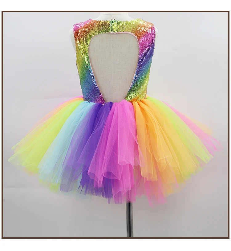 Baby Girls Dress Tutu Vest Striped Rainbow Princess Costume for Kids Halloween Christmas Prom Dresses Backless Clothes Sequins