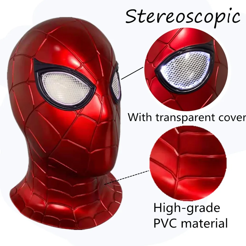 Yacn Spiderman PVC Mask Spider-Man Far From Home Spider Man LED light for Adult Headgear Superhero Cosplay Accessory Props