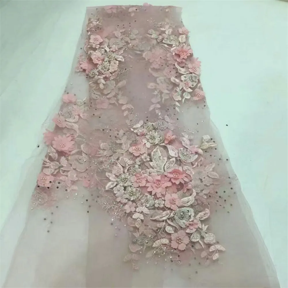 

African Lace Fabric 2019 High Quality Lace 3D Flower Lace Fabric Beautiful Applique Stones Lace For Nigerian Wedding Dress F588