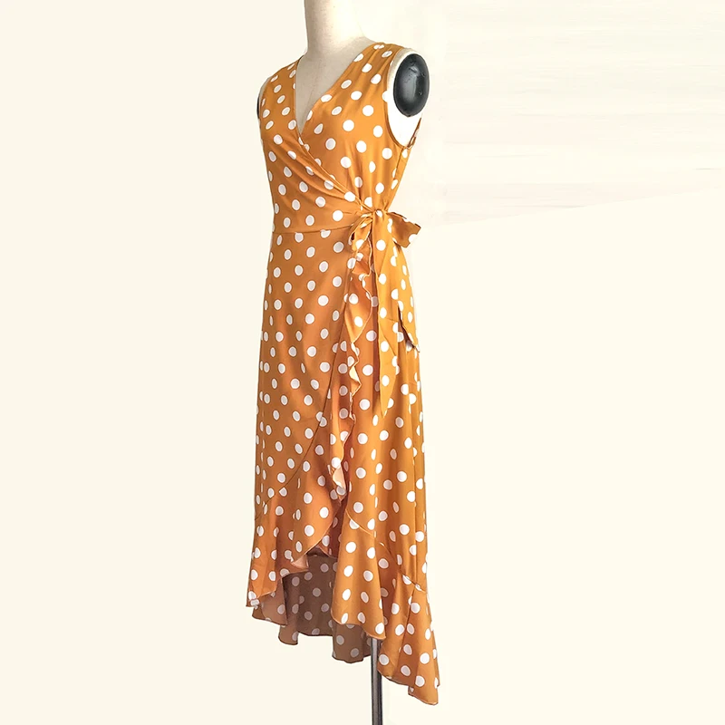 2019 Women Summer Long Dress Sexy Sleeveless V Neck Polka Dot Dress Elegant Split Boho Beach Maxi Dress Vestidos Mujer Plus Size  0b1