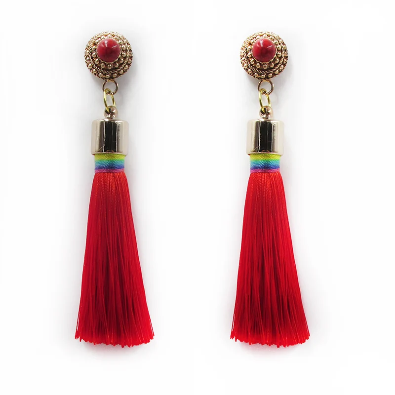 

6 Colors Bohemian Tassels Earrings For Women Gold Color Metal Simple Tassel Dangle Earrings Ethnic Jewelry Handmade