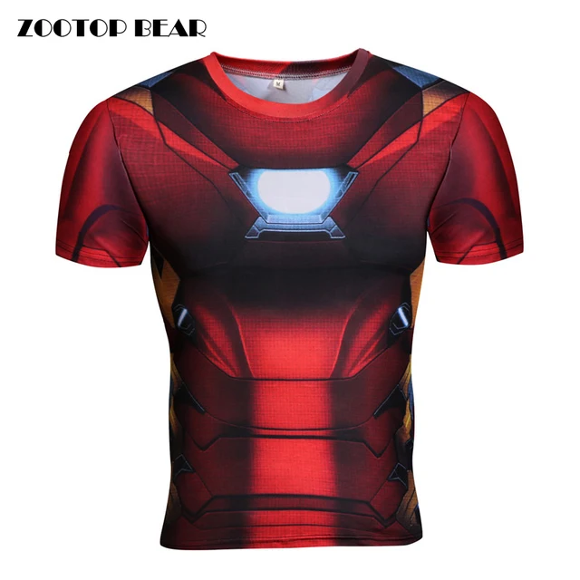 Iron Man T shirts Men Cosplay 3D Tops Tees Short Sleeve Compression T ...