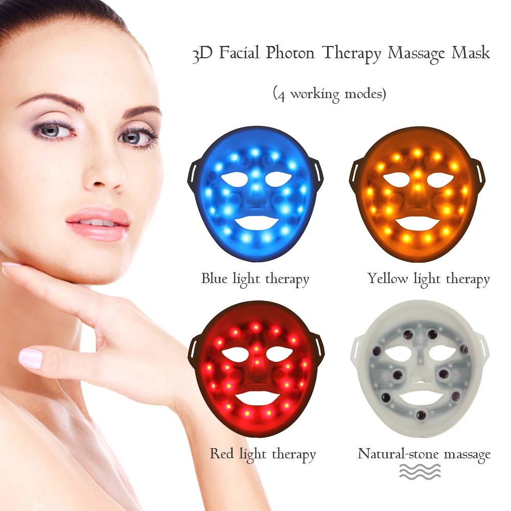  3 Color Light LED Mask Facial Massager Electric Mask LED Therapy Face Massager Muscle Stimulator Vi - 33007058152