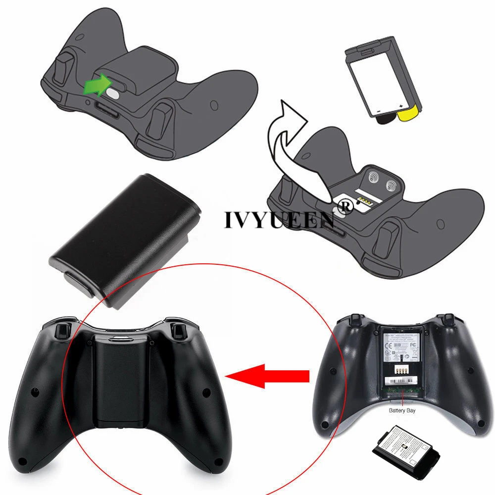 IVYUEEN, 20 шт., для Xbox 360, беспроводной контроллер, AA, батарея, чехол, черный, белый, батарейный блок, крышка, сменный корпус