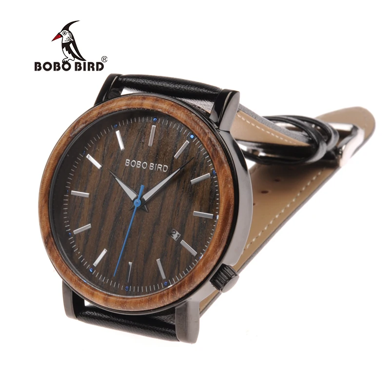 BOBO BIRD Luxury Mens Wood Watches Genuine Leather Band Wooden Wristwatch Japan Move' Quartz Male Relogio C-O27 DROP SHIPING
