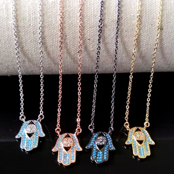 

10Pcs Hamsa Hand Double Bails Connector Necklace,CZ zircon Micro pave crystal Charm Jewelry making for woman NK75