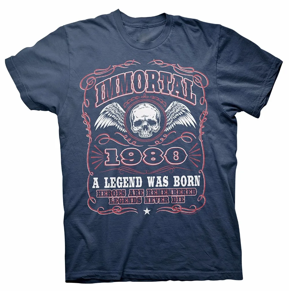 

Custom Tee Shirts Men'S Short Sleeve Immortal 1980 A Legend Was Born O-Neck Christmas Shirt