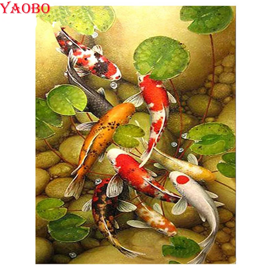 

5d Diamond Painting Koi fish Lotus leaf DIY 3D Diamond Embroidery sale animal full square round drill Mosaic diamond picture