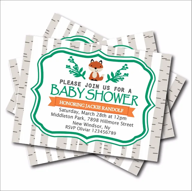 20 Pcs Lot Fox Baby Shower Invitations Woodland Birthday Party