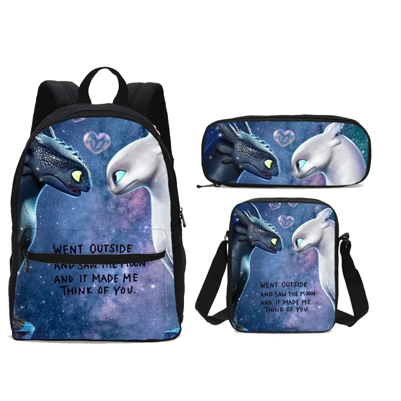 

3Pcs/Set Portfolio Canvas Backpacks For Boys Girls Anime Cartoon How To Train Your Dragon 3D Printing School Bags Kids Bookbag