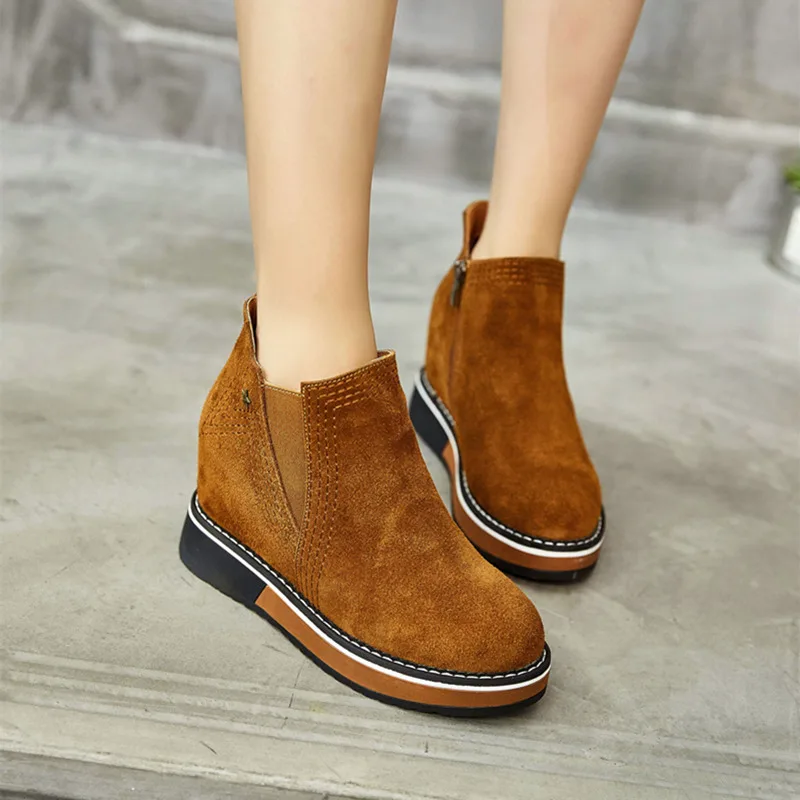 

SWYIVY Female Snow Boots Genuine Leather Winter 2018 Warm Fur Women Cotton Padded Shoes Wedge Comfortable Snowboots Ankle Boots