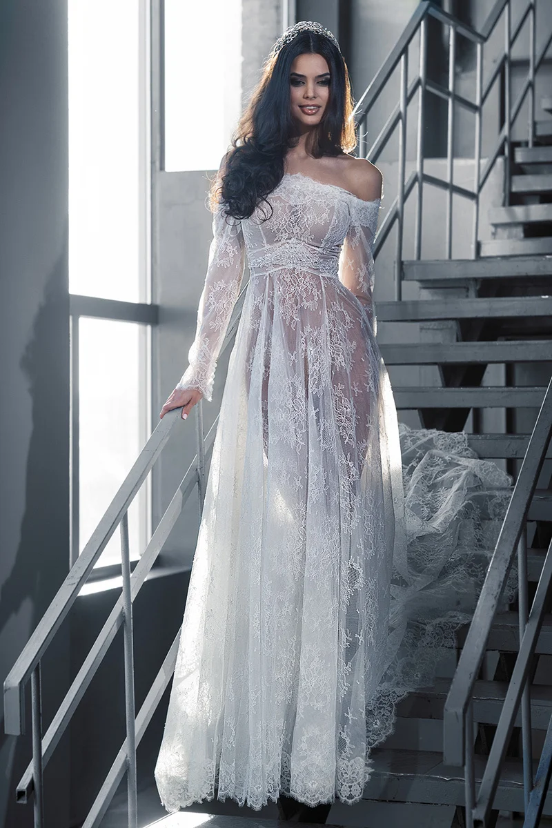 Ideas Super Sexy Wedding Dress super bridal gown promotion shop for promotional new arrival vogue sheer applique tulle white gowns sexy see through boat neck a line wedding dresses mwd26
