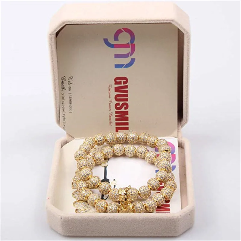 

GVUSMIL New Fashion CZ Imperial Crown Bracelet Charm Couple Bracelets for Lovers 8m Beaded Bracelet Set Valentine's Day Gift