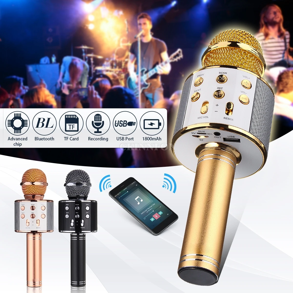 10 шт./лот 5 цветов беспроводной микрофон для караоке Pro 1800 мАч Bluetooth караоке-машина