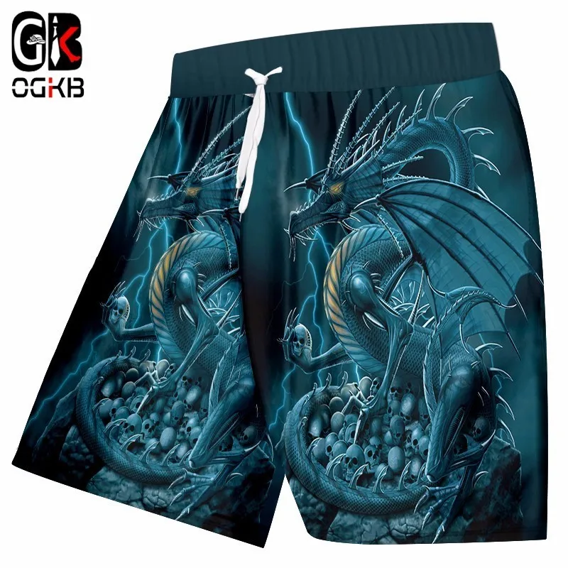 

OGKB Unisex Hiphop Streetwear Punk Style Quick Dry Beach Shorts Men's Summer Funny Print Blue Dragon 3D Board Bermuda Shorts 5XL