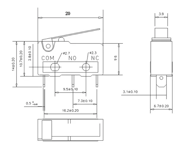 Micro interruptor com interruptor de limite, 3 pinos, N/O, N/C, todos os  5A, 250VAC, KW11-3Z, 10 PCs/Set