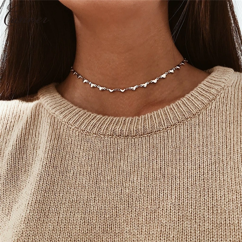 Fashion Love Heart Choker Necklace Women Silver/Gold Color Collar Chain Necklaces Jewelry bijoux collier femme 2019 Q4
