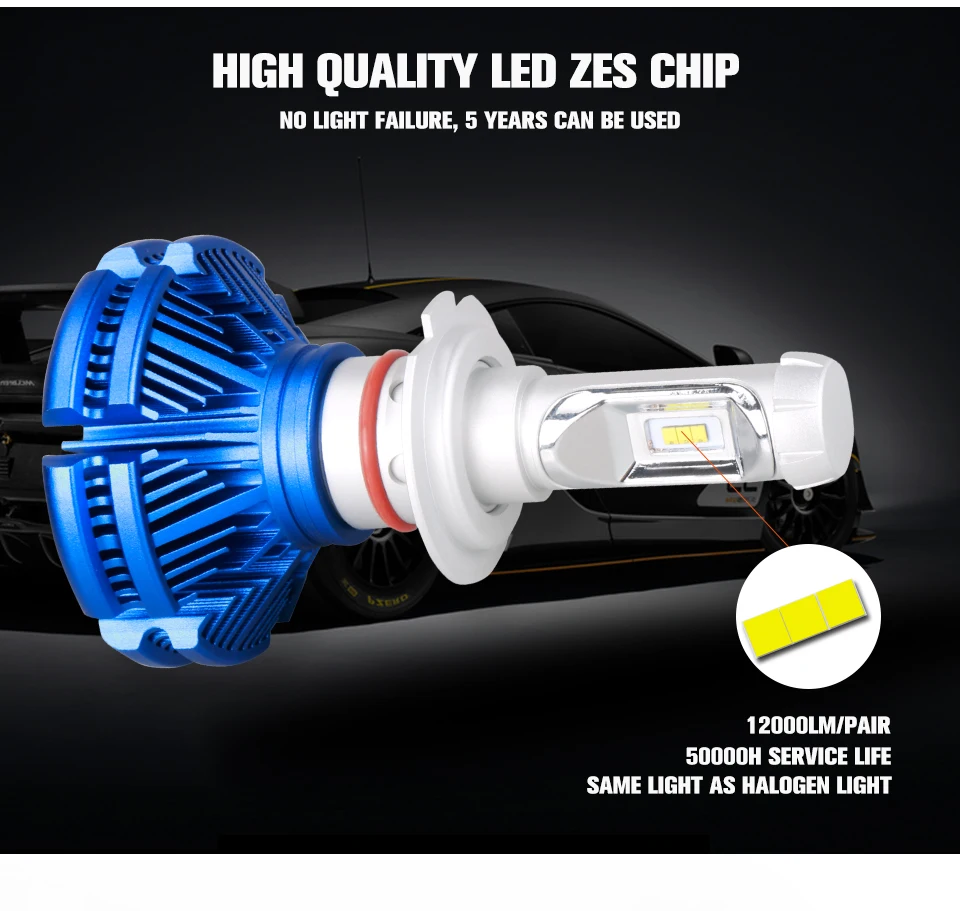 Aceersun Fanless LED H4 H7 H11 9005 9006 ZES 50W 12000LM Car LED Headlight Bulb 6500K Auto Headlamp Fog Lights 12v 24v HB3 HB4 (4)