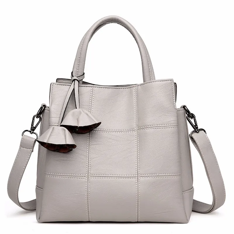 Роскошные женские сумки, дизайнерские сумки, женская кожаная сумка на плечо, винтажные ручные сумки, Большая вместительная сумка в клетку - Цвет: grey