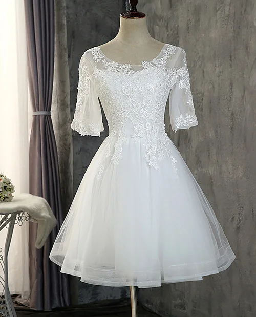 DEERVEADO CH616 Элегантные короткие платья для выпускного вечера с коротким рукавом на шнуровке с регулируемой открытой спиной формальное платье вечерние платья - Цвет: Белый