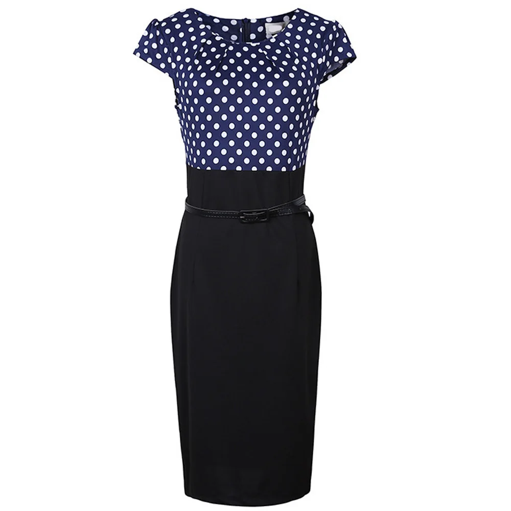 

Women Polka Dot Office Pencil Dress 2019 Summer Round Neck Short Sleeve Women Bodycon Sheath Dress Formal Work Wear Vestidos