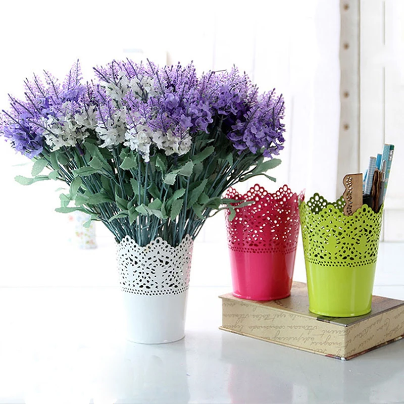 Metal Cut Out Desk Tidy Office Pencil Planter Pot Makeup Brush Holder Organiser