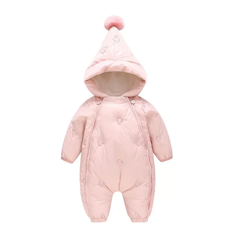

Baby Jumpsuits Girls Winter Cartoon Pig Overalls Baby Winter Hooded Rompers White Duck Down Jumpsuit Outerwear Kids Snowsuit