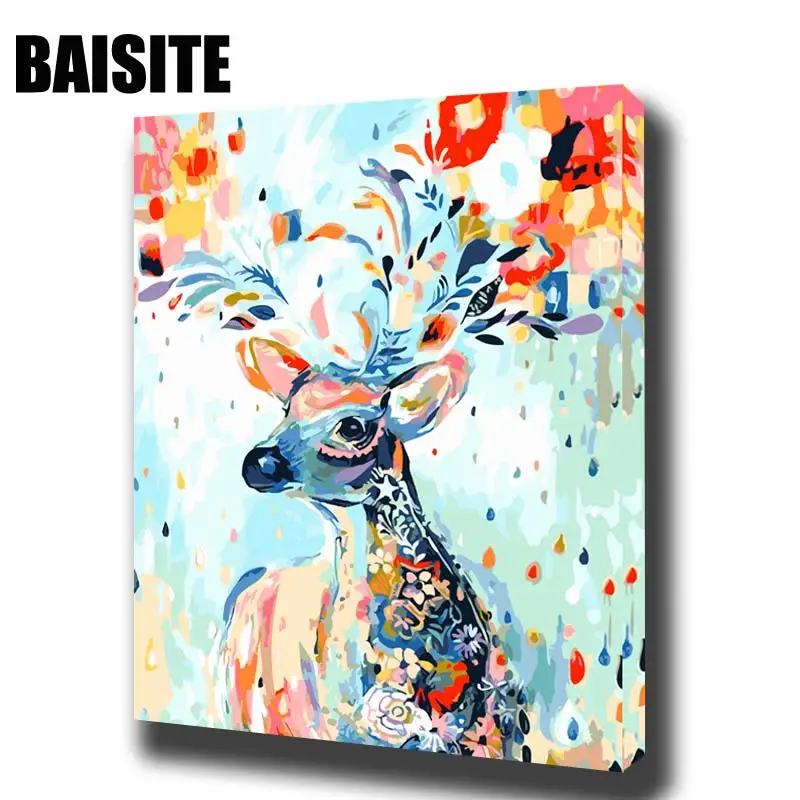 Картина маслом по номерам BAISITE сделай сам на холсте с изображением животных для