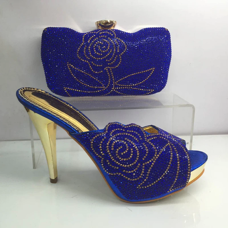 

Royal Blue Shoes and Bag Set Decorated with Rhinestone Italian Shoes with Matching Bag for Women African Party Shoe with Bag Set