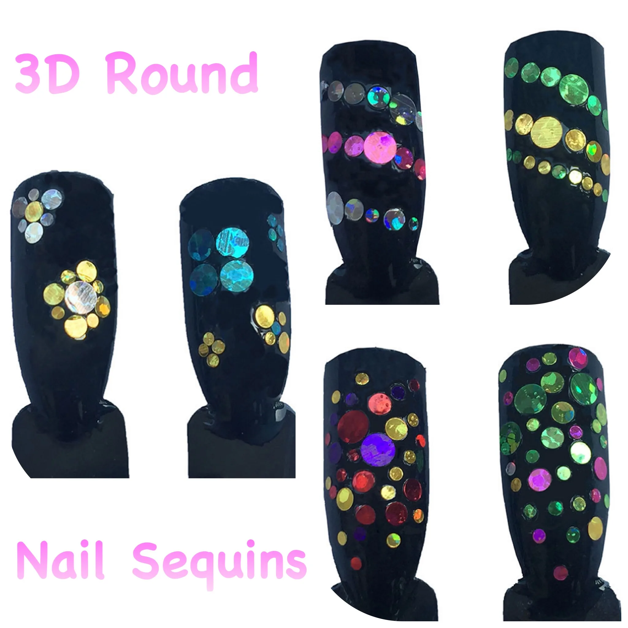 

Dazzling Round Nail Glitter Hologram Sequins Mix Szie 12 Colors DIY Multicolour Flakes Magic Mirror Laser Paillette 3D Ultrathin