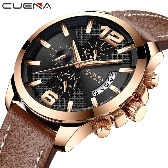 

2018 CUENA Quartz Watches Men Luxury Brand Casual Leather Strap Male Clock 30M Waterproof Sport Wristwatch Relogio Masculino