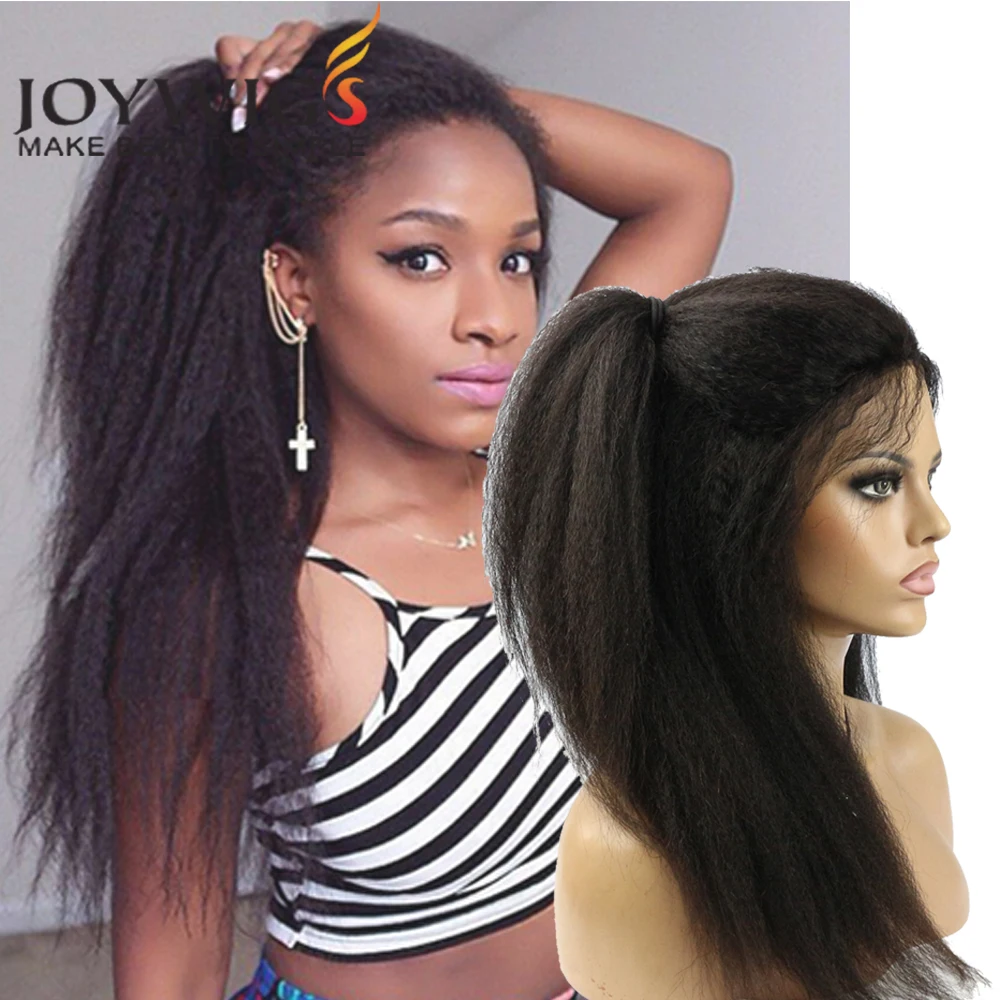 Fashion Style Kinky Straight Wig Italian Yaki Human Hair Full Lace Wig