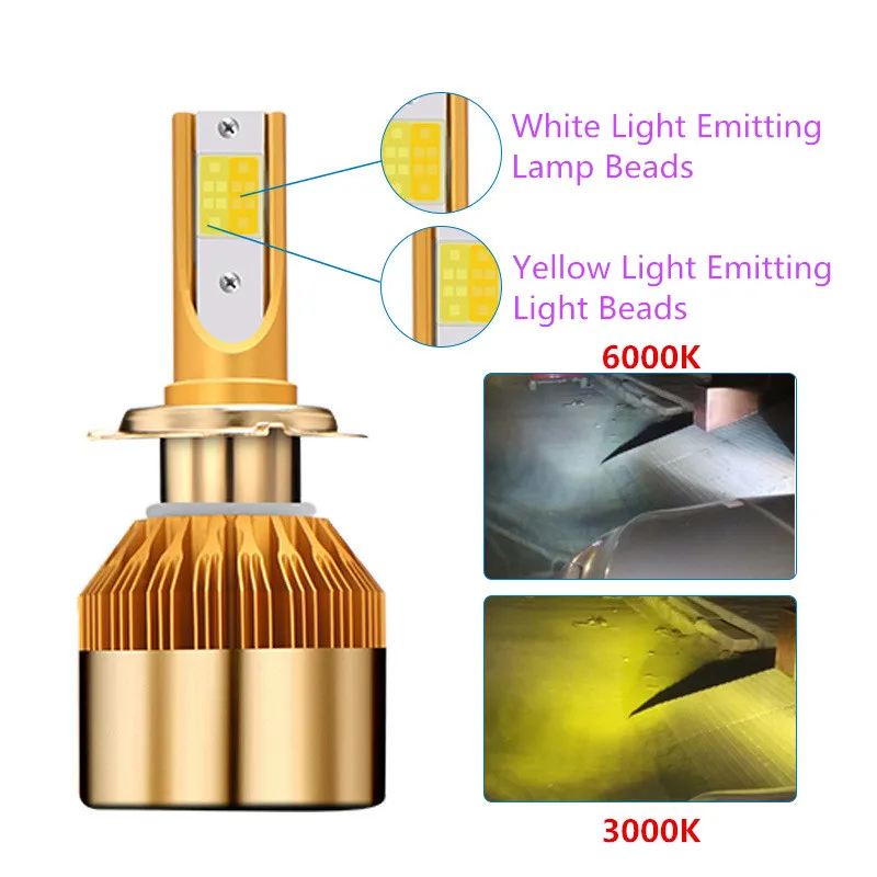 CROSSLEOPARD-White-Gold-Color-12V-10000LM-H4-H7-H1-H8-H9-H11-Led-Car-Headlight-3000K