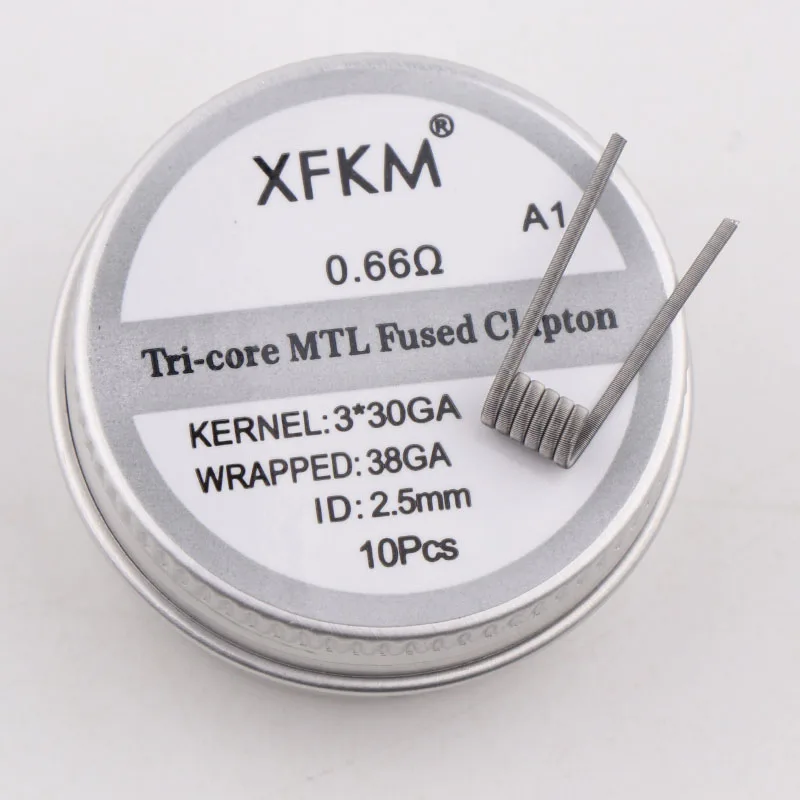 10 шт. Оригинал XFKM Superfine MTL Fused Clapton Prebuilt Coil A1 SS316 Ni80 для MTL Vaper RDA RTA танк-атомайзеры с высоким сопротивлением