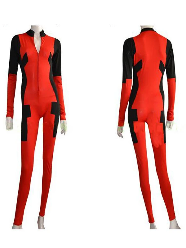 Spandex Lycra Sexy Lady Deadpool Costume with Front Zipper for Halloween Cosplay Zentai Catsuit Custom Female/Girls/Women Suit |
