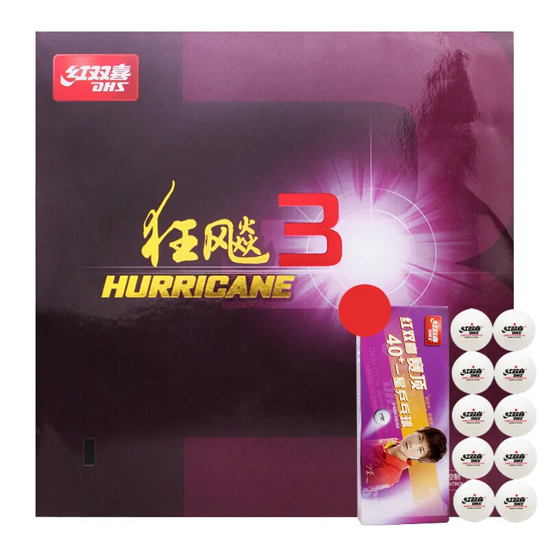 

DHS Hurricane 3 Hurricane3 Pips In Table Tennis Rubber With Sponge Ping Pong Rubber Tenis De Mesa with ball