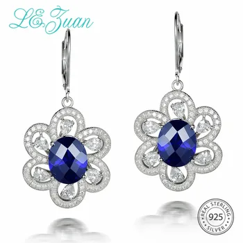 

L&zuan Trendy 7.6ct Created Sapphire Earrings With Clasp in Pure 925 Sterling Silver Dangle Earrings blue Stone Fine Jewelry