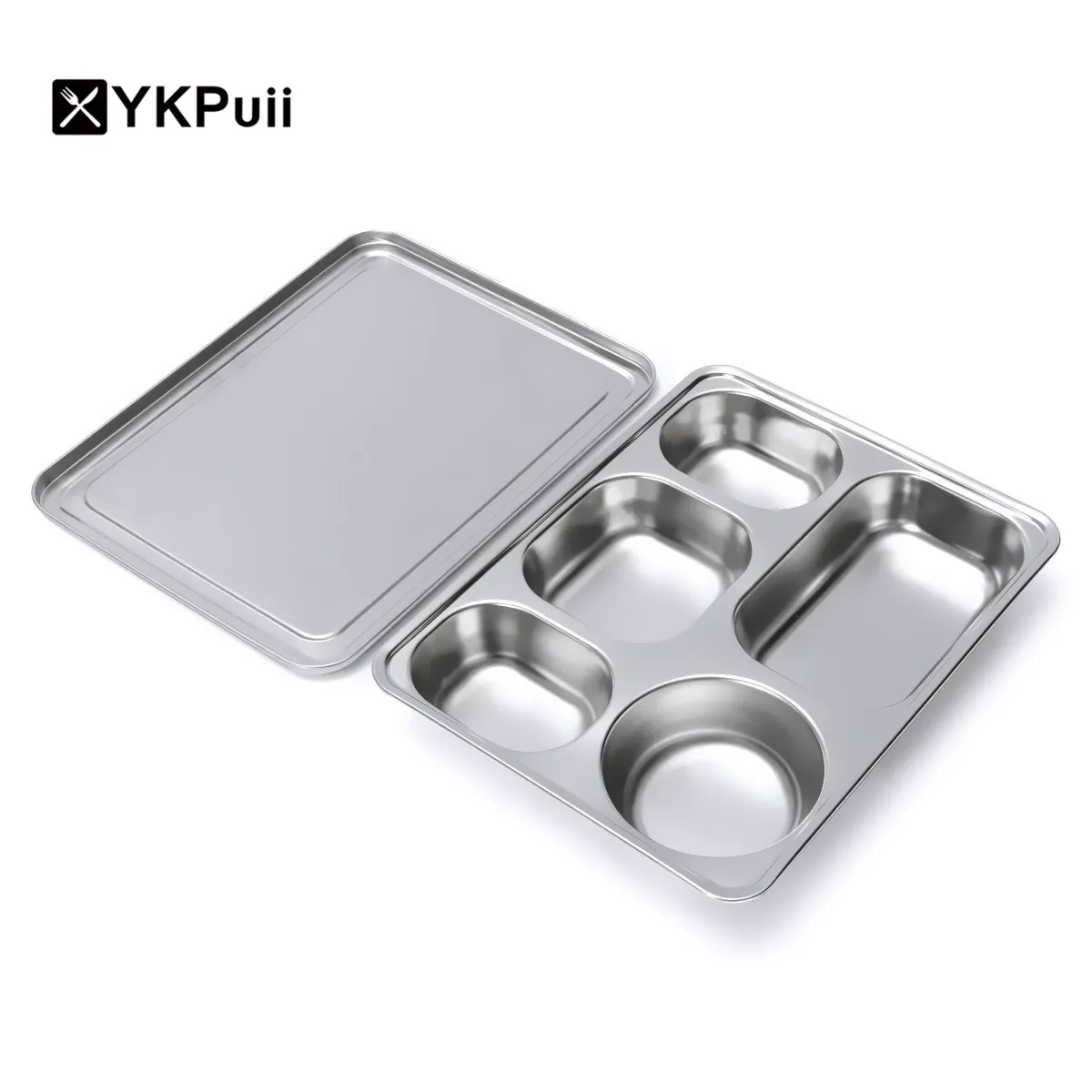 

YKPuii Modern Eco Lunchbox Stainless Steel Divided Lunch Food Serving Bento Box Tray and Cover Restaurant Canteen Tableware Set