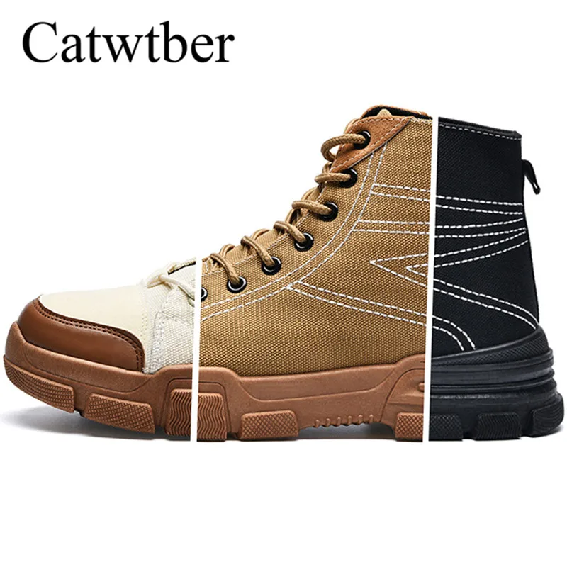 

Catwtber 2018 New Men Boots For Men Leather Boots Breathable Spring Autumn Fashion Men Shoes Casual Outdoor Walking Canvas