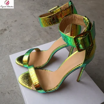 

Original Intention New Stylish Women Sandals Peep Toe Thin High Heels Sandals Green Shoes Woman Plus Size 4-20