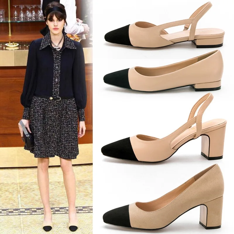 

Clorisruo Logo Ankle Strap Low Heel Mid Heel Sandals High Heel Suede Sandals Slingback Elegant Office Lady Shoes