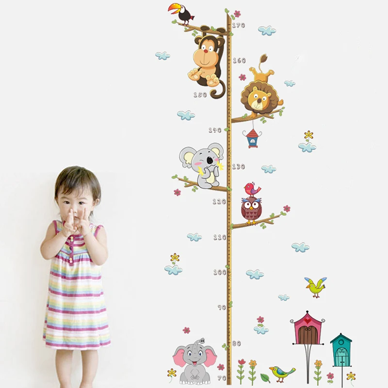 

Jungle Animals Lion Monkey Owl Height Measure Wall Sticker For Kids Rooms Growth Chart Nursery Room Decor Wall Decals Art