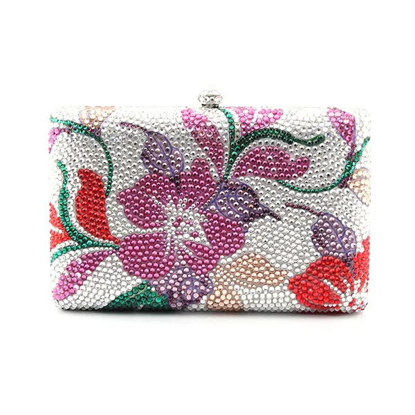 

Box Clutch Bag Crystals Evening Bags Sale Flower Pattern Shoulder Chain Clutch Purse Bride Wedding bag(1016-WF )