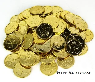 

GOLD COINS Lucky Clover leaf Christmas Party Plastic Loot Bag Toys Fillers Childrens Fun Birthday gifts decorations