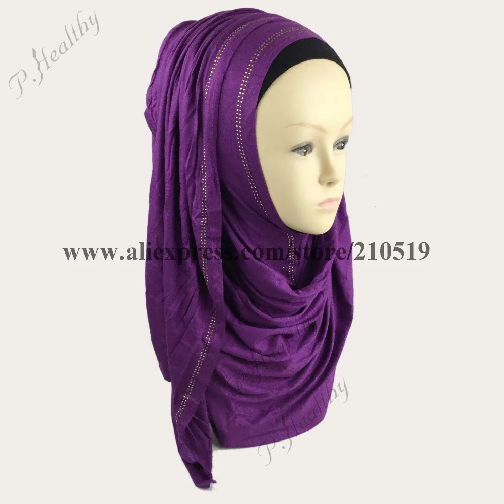 

free shipping oversize 200*75cm border beading jersey hijab half round muslim long instant scarf hijab shawl wrap