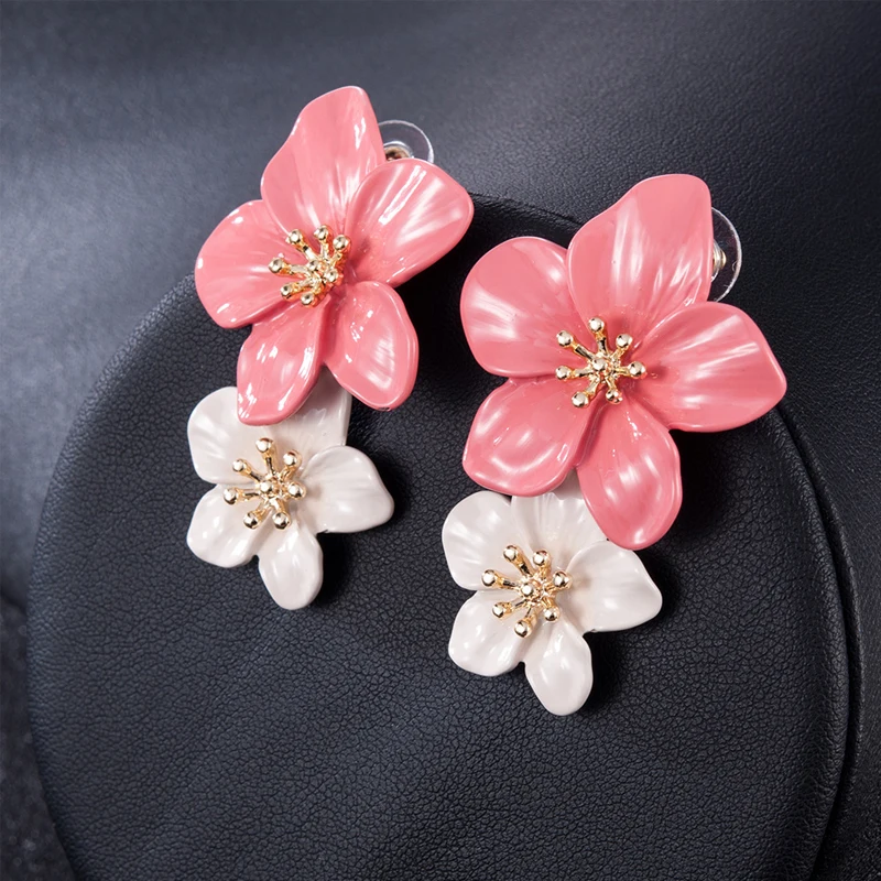 

Refreshing Flower Double layer Dangle Earrings alloy Dripping oil Paint drop Earrings women earrings girl gift Jewelry wholesale