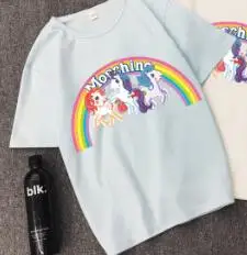 Женская одежда arajuku футболка мультфильм Kawaii H Радуга печатных милый женский