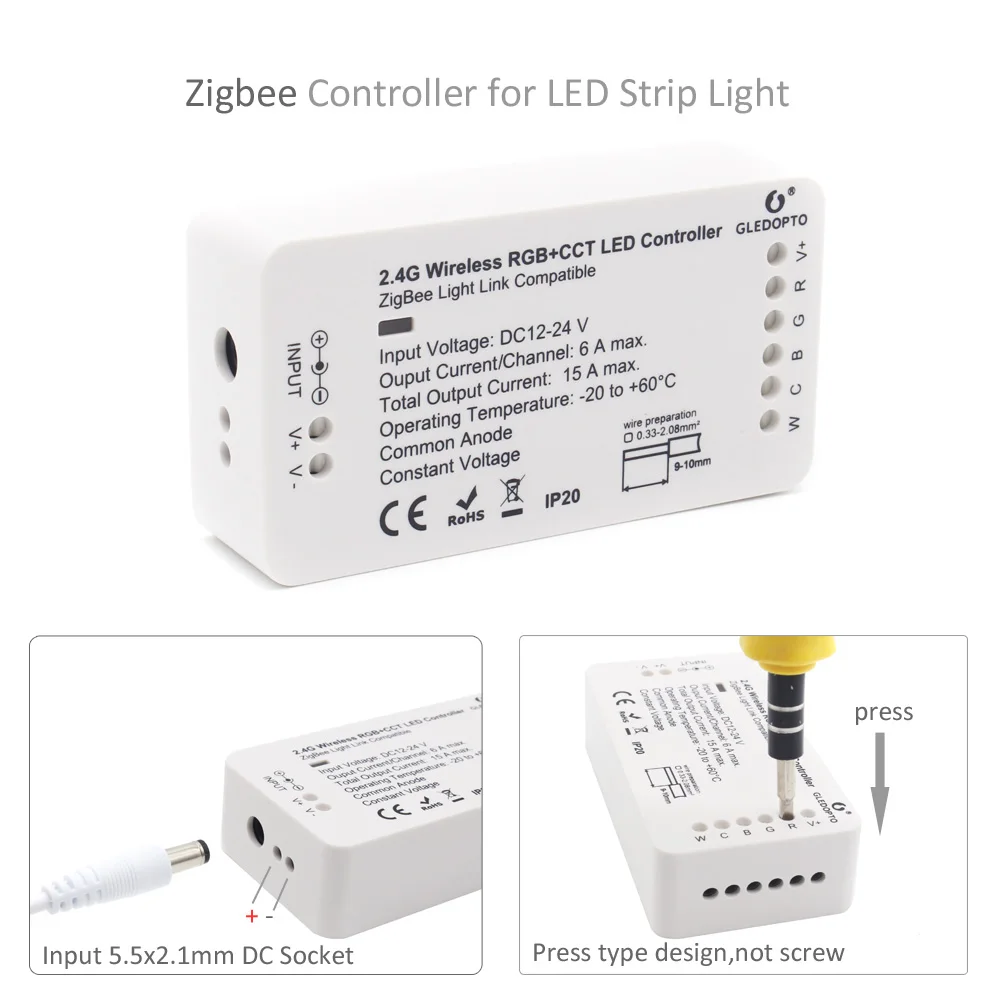 Светодиодный светильник Zigbee, 5 м, 12 В, RGBCCT, 5050, Zigbee ZLL Link, домашняя умная Светодиодная лента, водонепроницаемая, RGB, двойная, белая, для работы с Alexa Echo