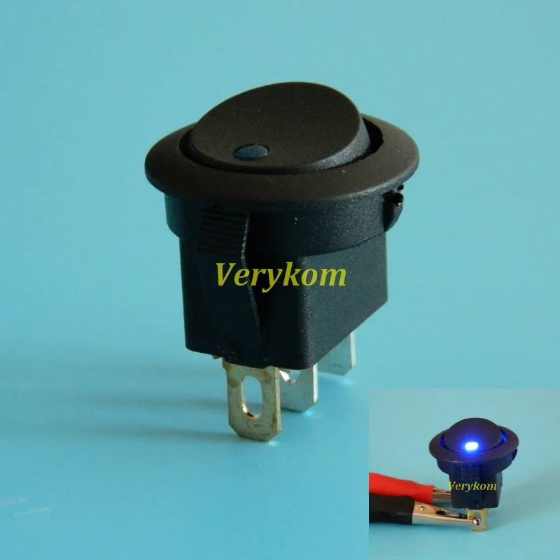 100pcs/lot Blue Color 16A 12V LED Light Car Boat Round Rocker ON/OFF